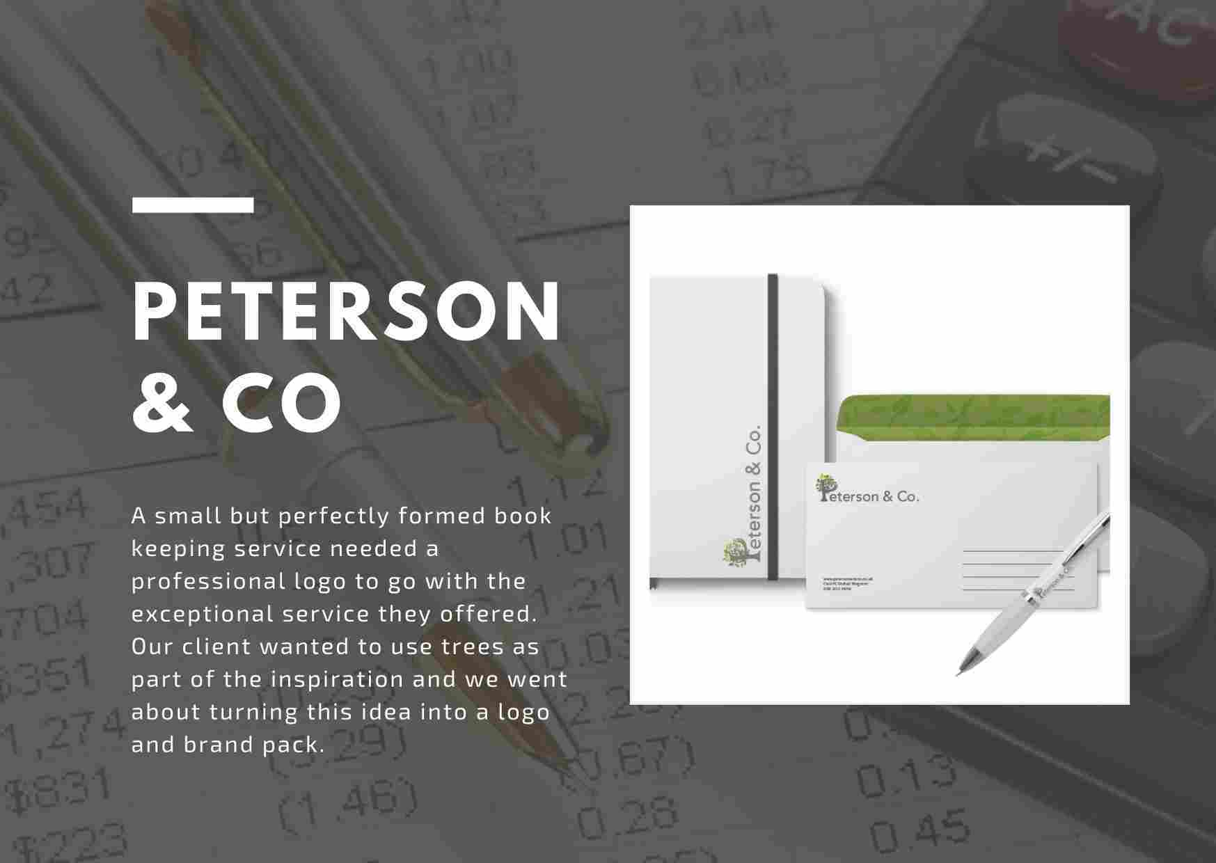 Branding of Peterson & Co including logo creation and brand pack